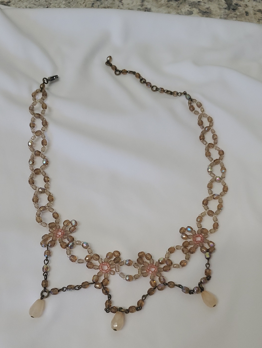 Elegant Gold-Tone Crystal Floral Necklace with Pearl Drops